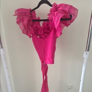 Pink Ruffle sleeved knit Top